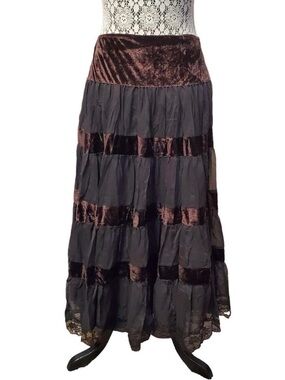 Aziz Brown & Black Velvet Lace Maxi Skirt